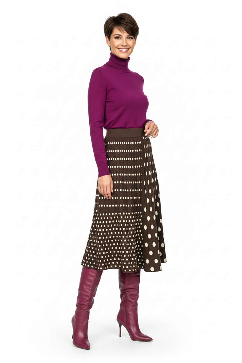 Трикотажная двусторонняя юбка миди - Коричневый - миниатюра 2