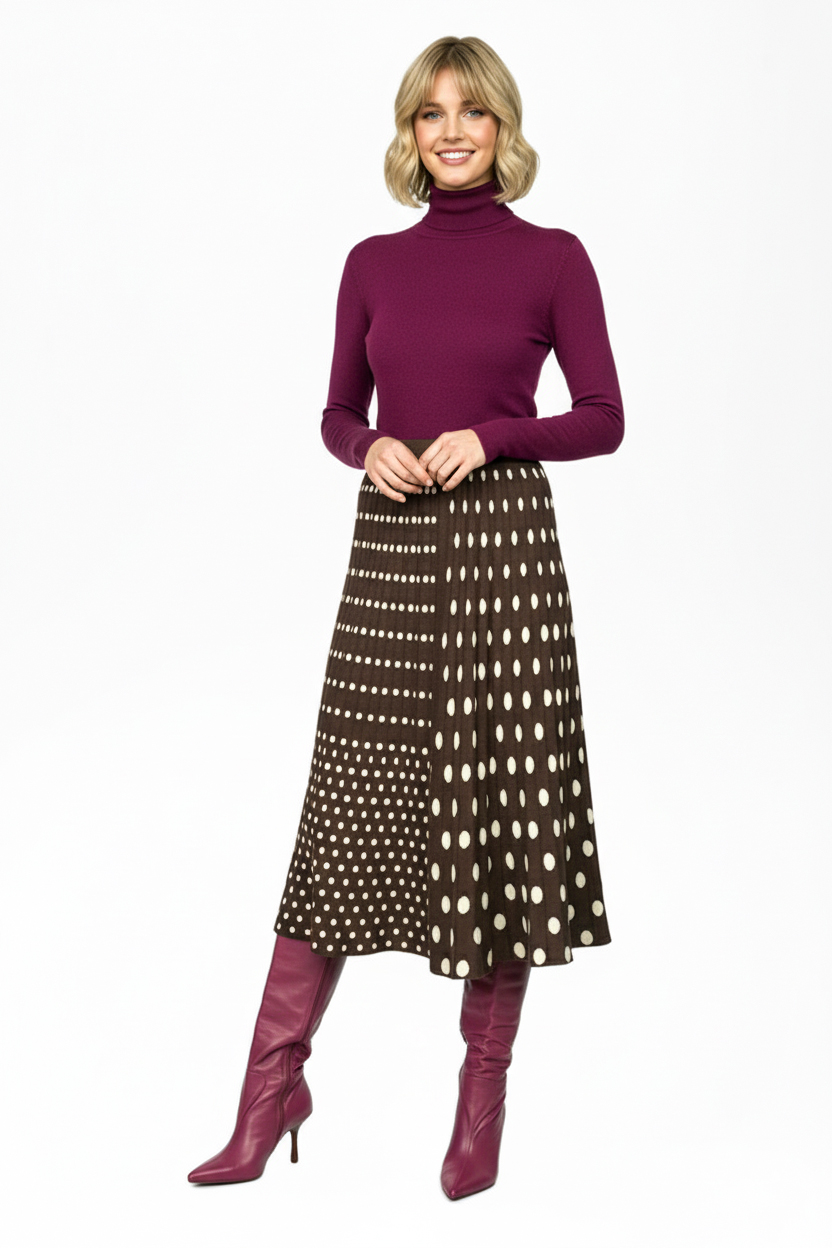 Трикотажная двусторонняя юбка миди - Коричневый - миниатюра 3