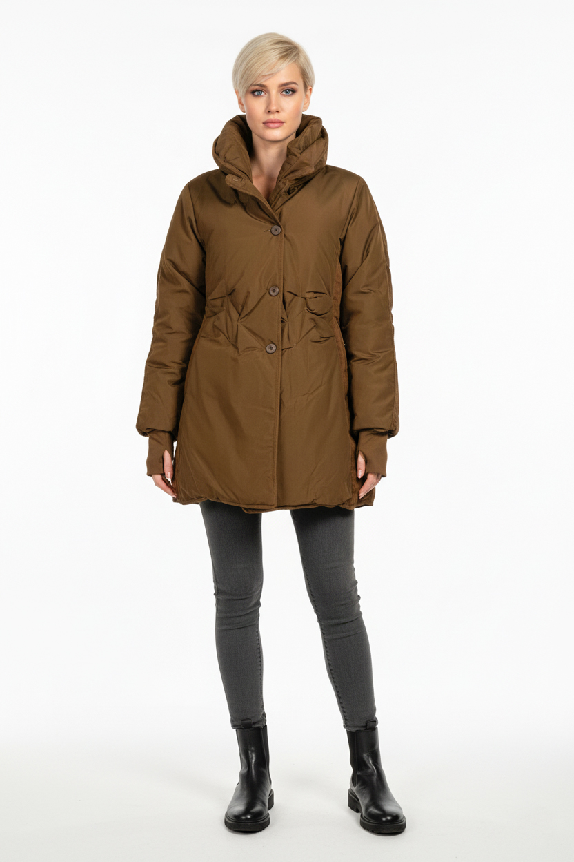 Женский приталенный пуховик - Светло-коричневый - миниатюра 4