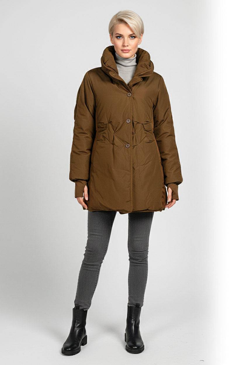 Женский приталенный пуховик - Светло-коричневый - миниатюра 2