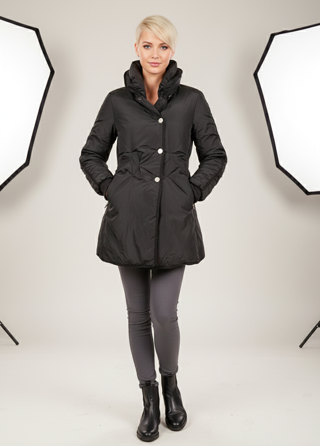 Женский приталенный пуховик - Черный - миниатюра 3