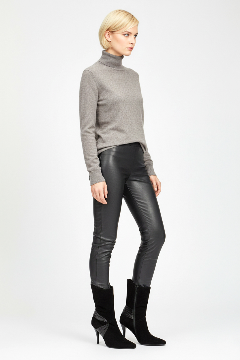 Женские демисезонные замшевые сапоги - Черный - миниатюра 4