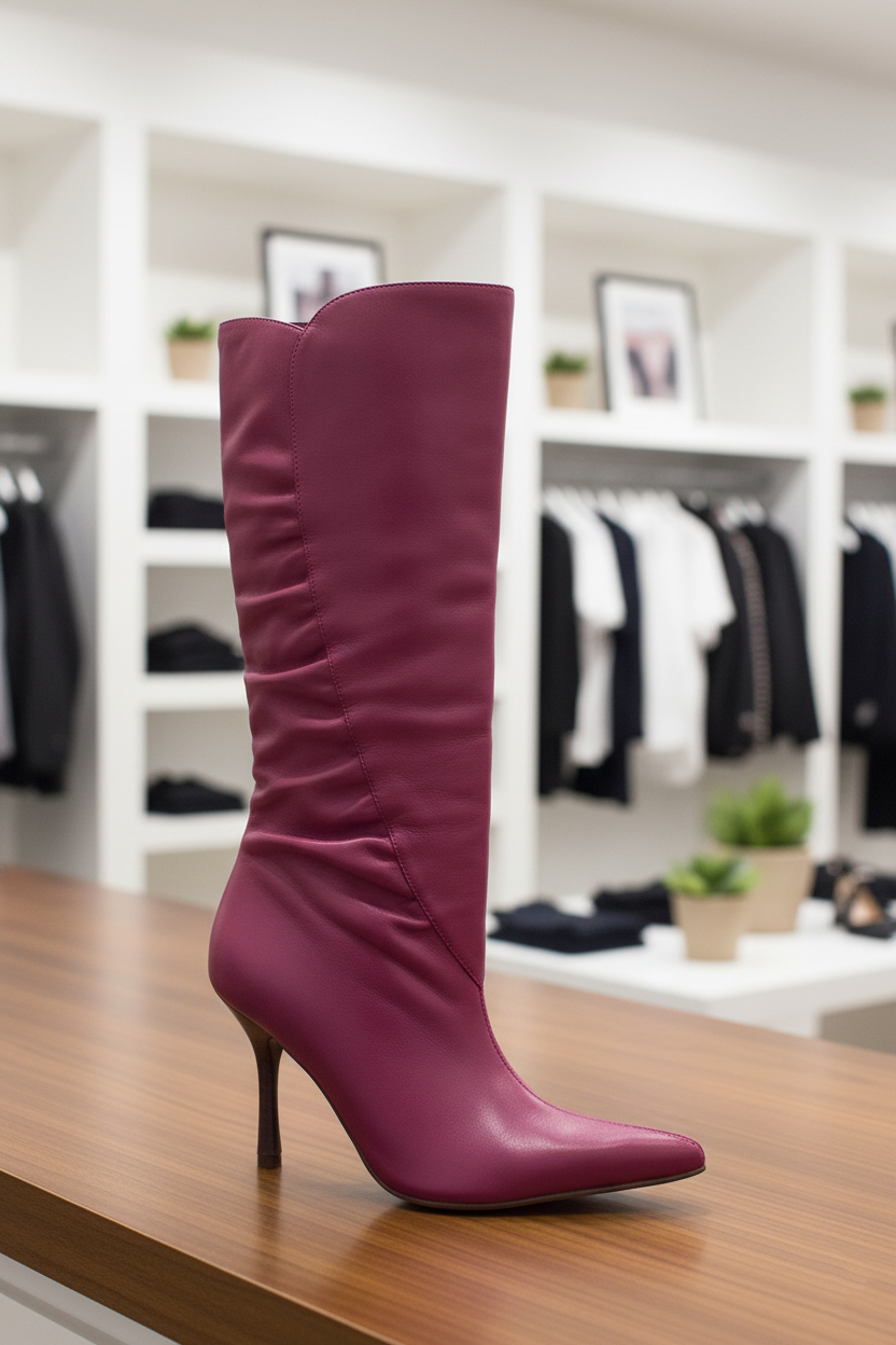 Женские демисезонные кожаные сапоги - Фуксія - миниатюра 4