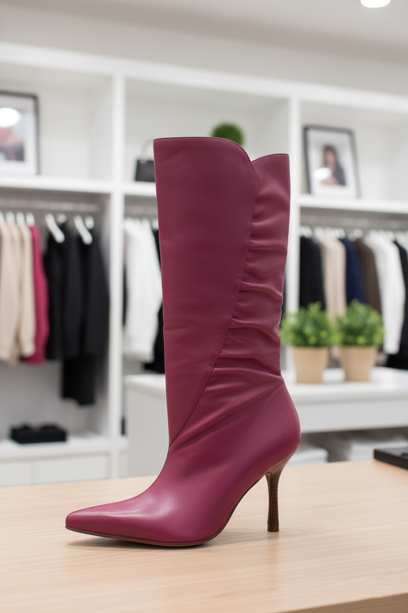 Женские демисезонные кожаные сапоги - Фуксія - миниатюра 3