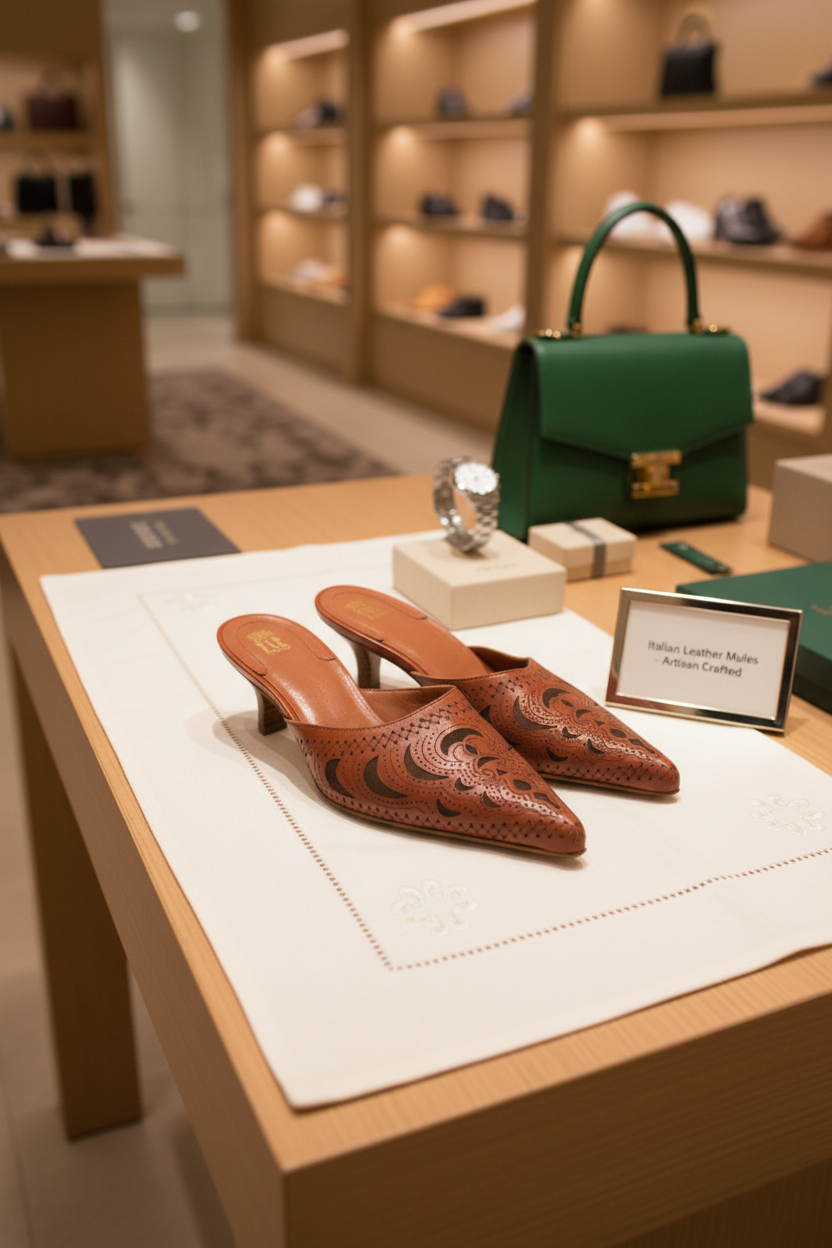 Женские кожаные туфли на низком каблуке