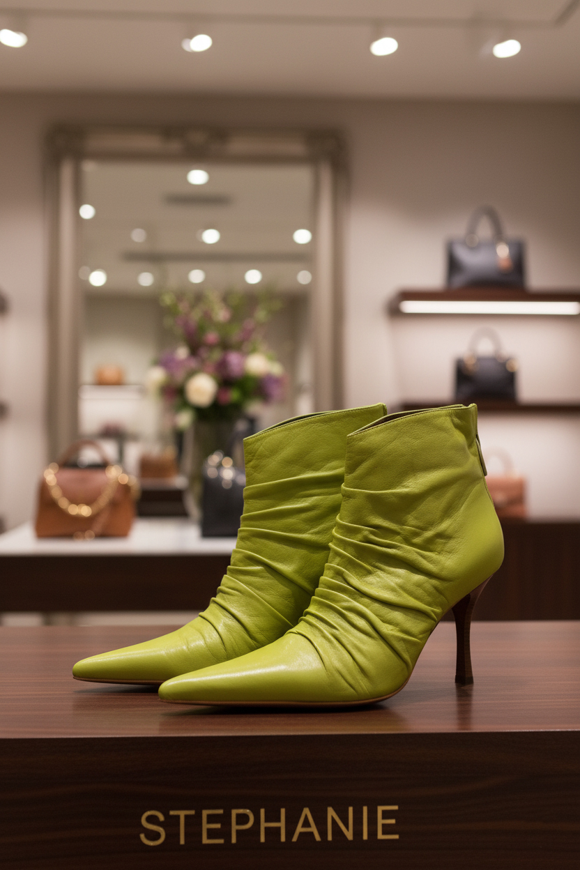 Женские кожаные демисезонные сапоги - Салатовый - миниатюра 2