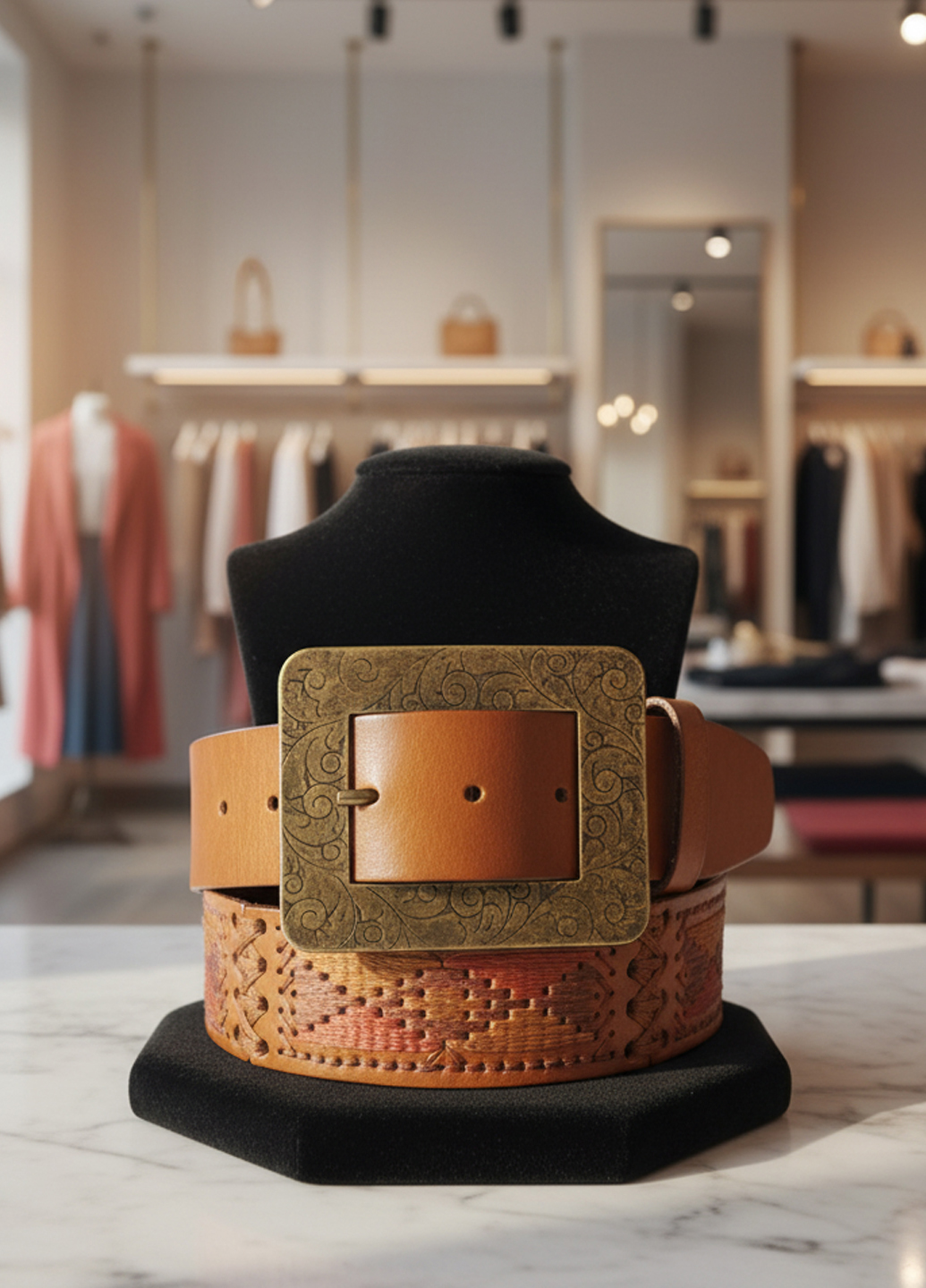 Женский кожаный ремень с орнаментом