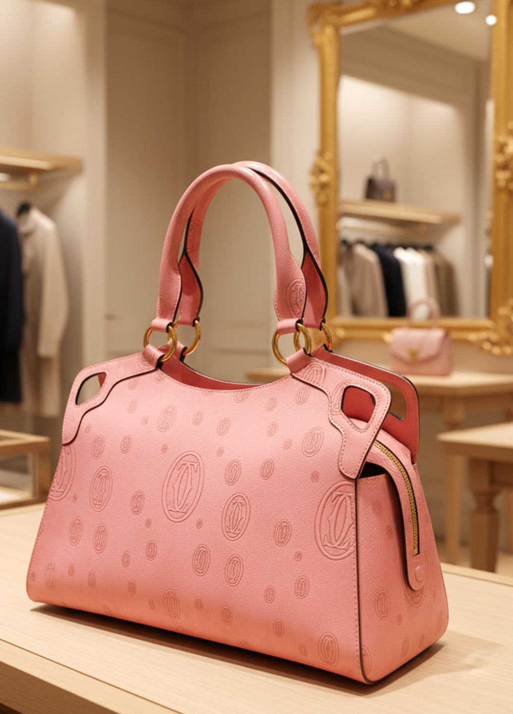 Женская каркасная кожаная сумка - Светло-розовый - миниатюра 2