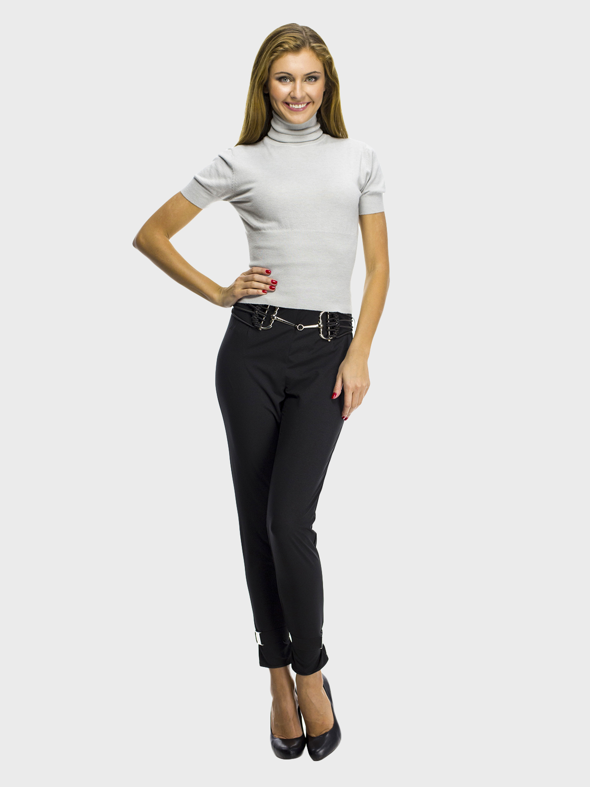 Женский приталенный гольф - Светло-серый - миниатюра 2