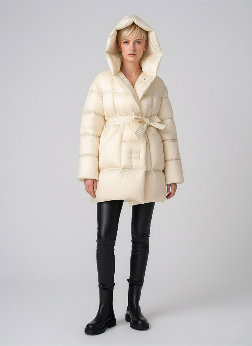 Женский демисезонный пуховик с капюшоном - Белый - миниатюра 3