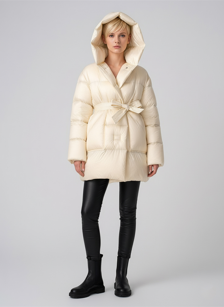 Женский демисезонный пуховик с капюшоном