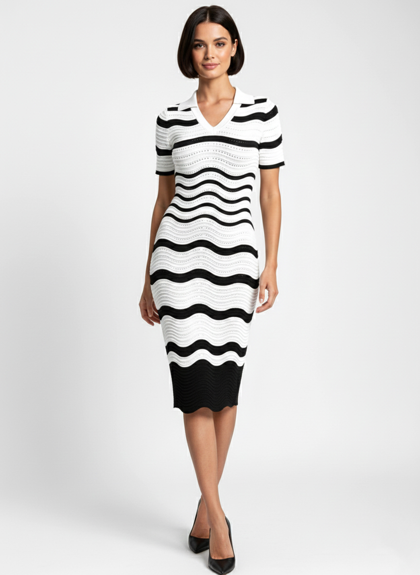 Трикотажное платье в полоску - Чорно-білий - миниатюра 4