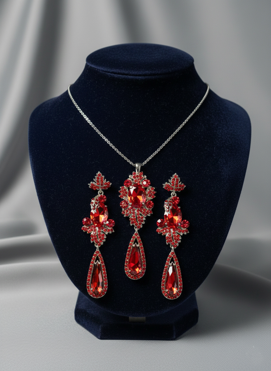 Комплект Кармен (серьги и кулон) - Темно-красный - миниатюра 3