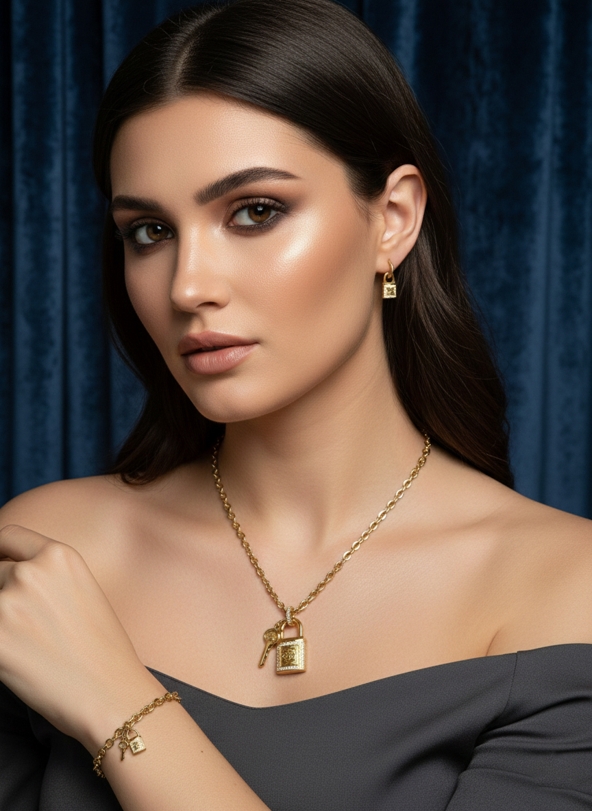 Комплект бижутерии Изабель из 3 изделий - Золотой - миниатюра 2