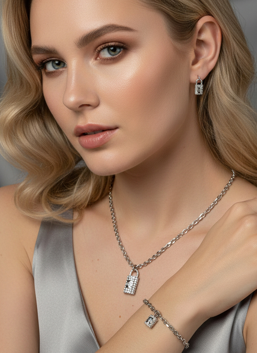 Комплект бижутерии Жанет (серьги+колье+браслет) - Серебряный - миниатюра 2