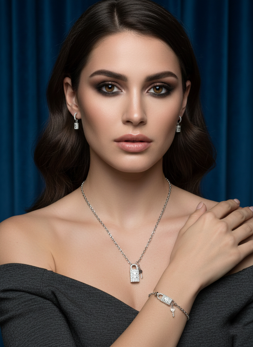 Комплект бижутерии Жанет (серьги+колье+браслет) - Серебряный - миниатюра 3