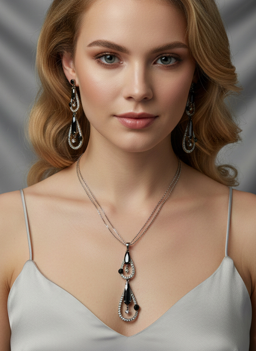 Комплект бижутерии Жизель (серьги+колье) - Серебряный - миниатюра 2