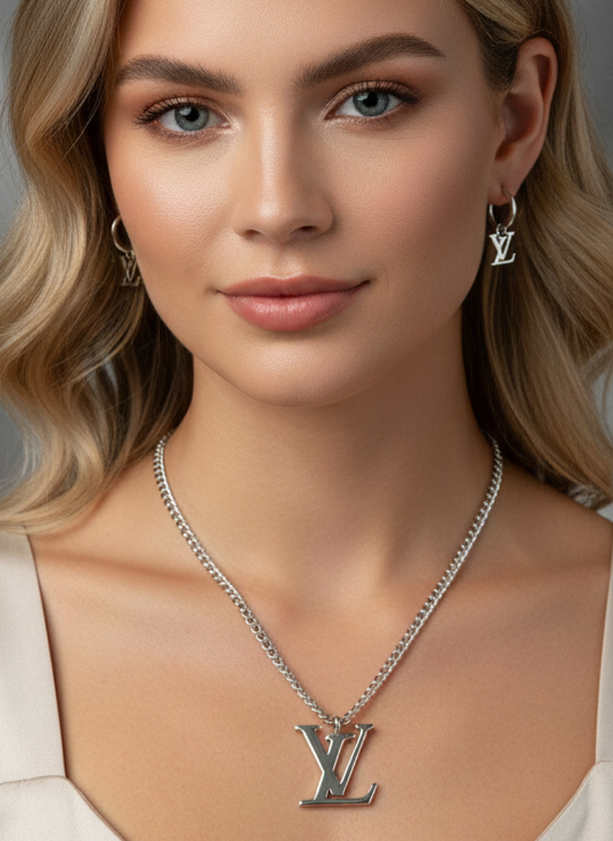 Комплект бижутерии Роми (серьги+кулон) - Серебряный - изображение 1