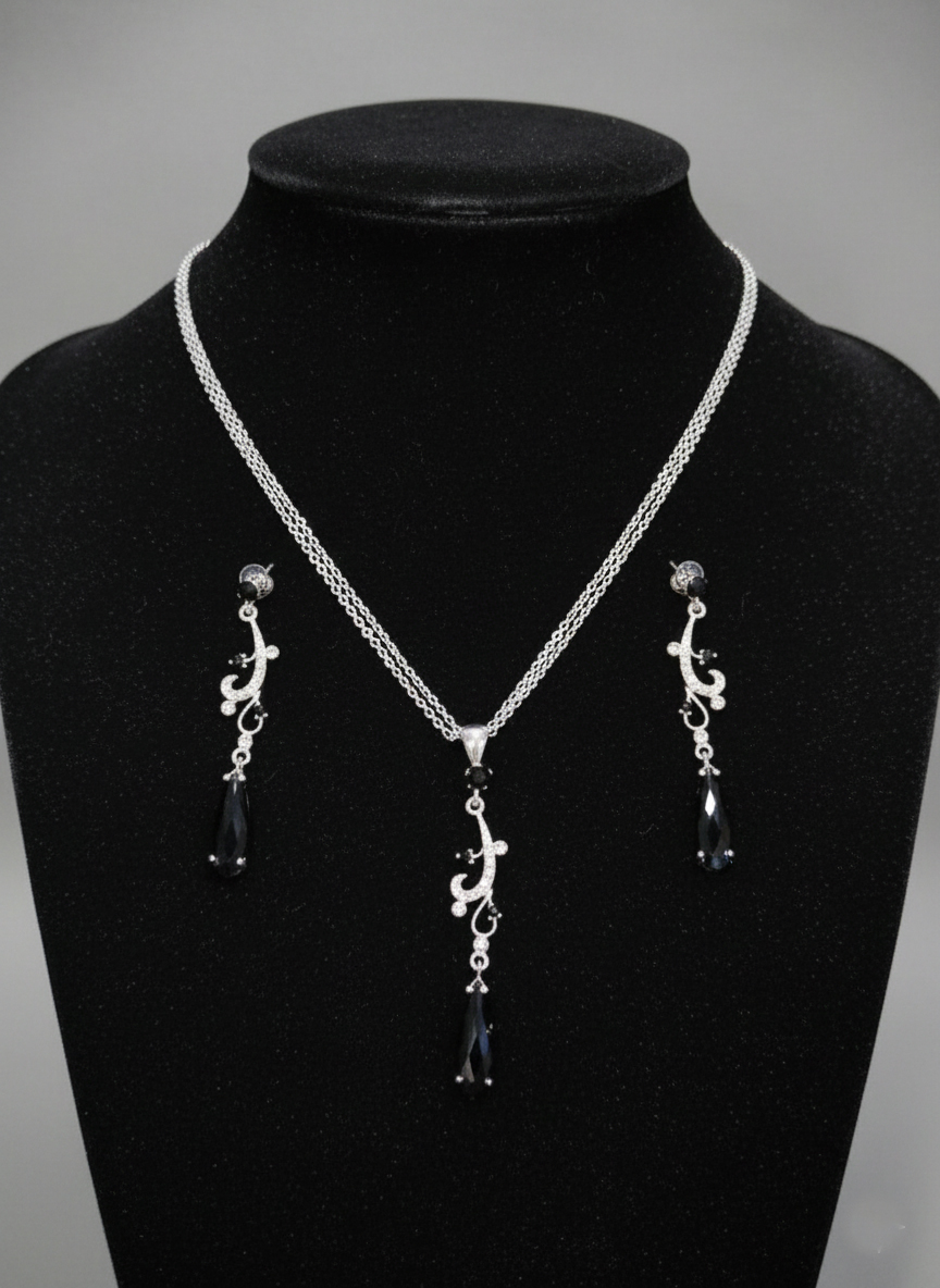 Комплект бижутерии Эмма (серьги+кулон) - Серебряный - миниатюра 4