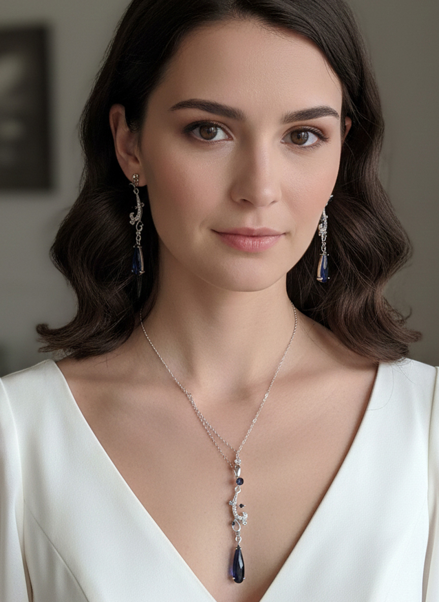 Комплект бижутерии Эмма (серьги+кулон) - Серебряный - миниатюра 2