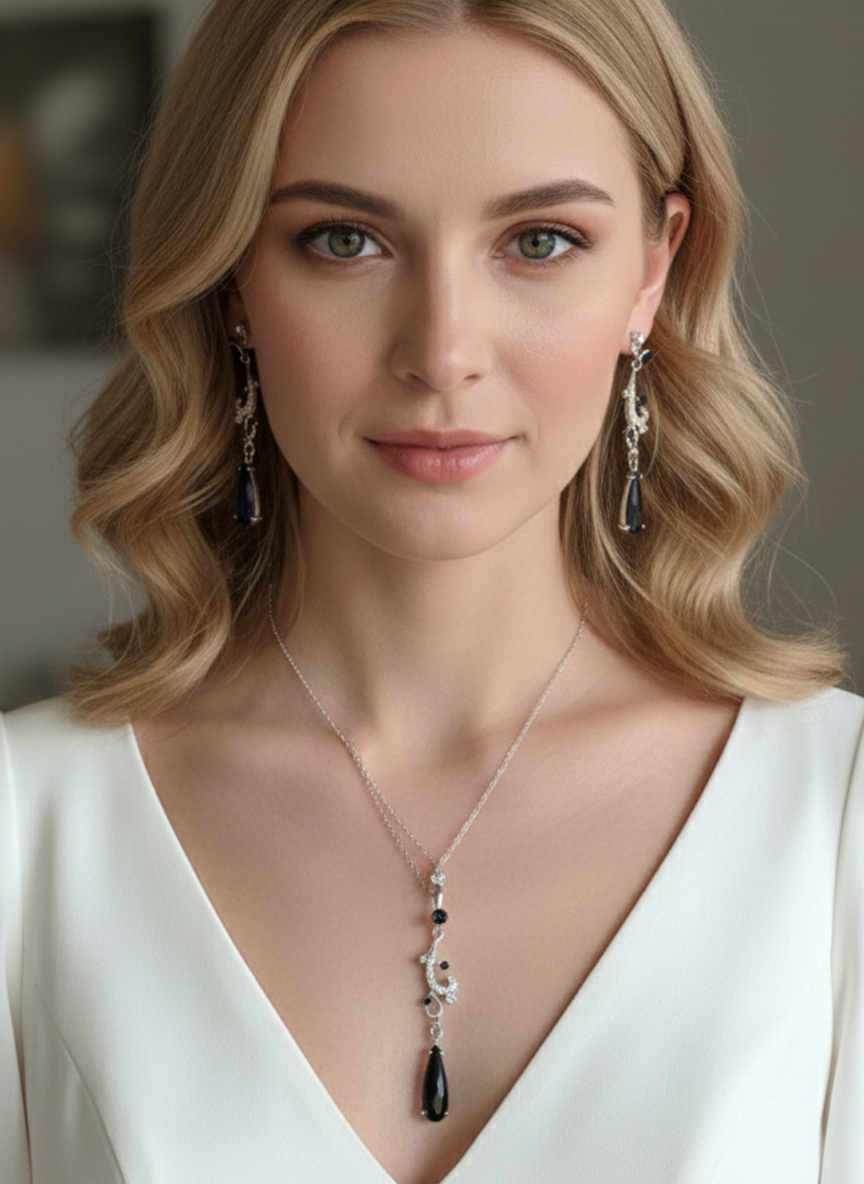 Комплект бижутерии Эмма (серьги+кулон) - Серебряный - изображение 1