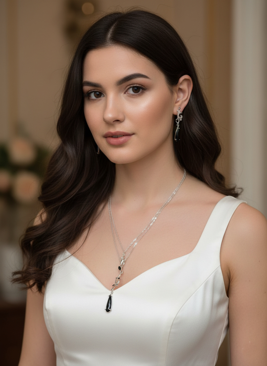 Комплект бижутерии Эмма (серьги+кулон) - Серебряный - миниатюра 3