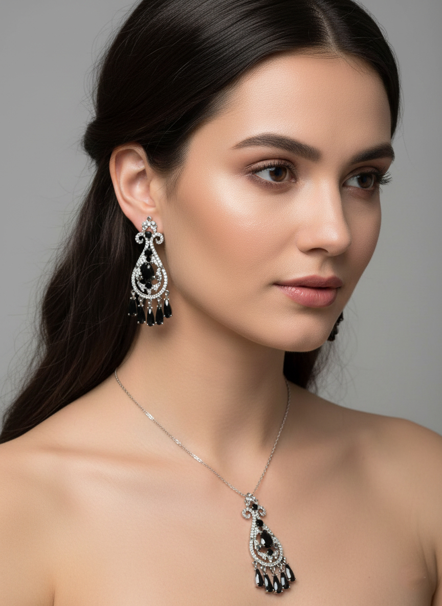 Комплект бижутерии Бриджит (серьги-колье) - Серебряный - миниатюра 2