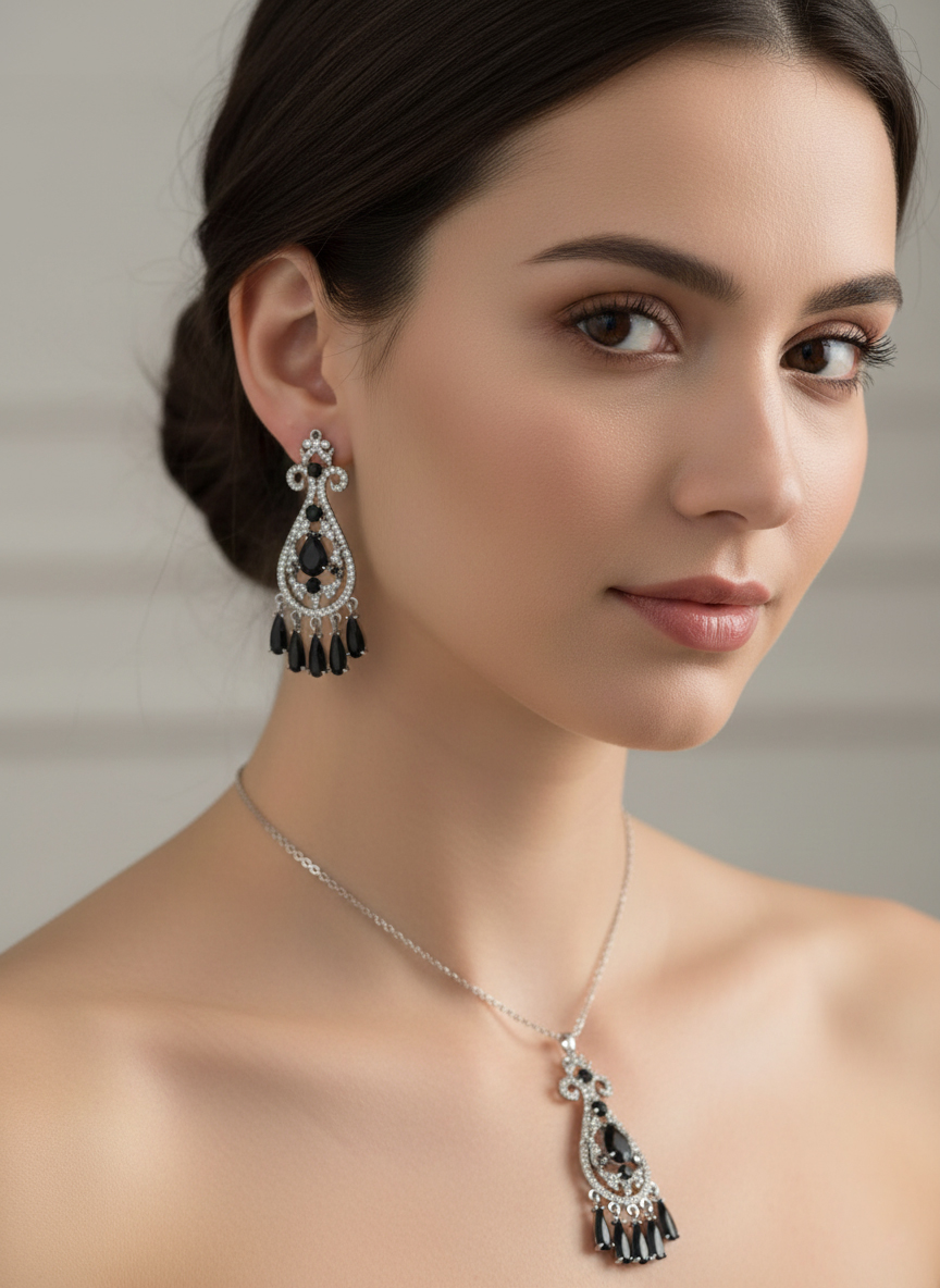 Комплект бижутерии Бриджит (серьги-колье) - Серебряный - изображение 1