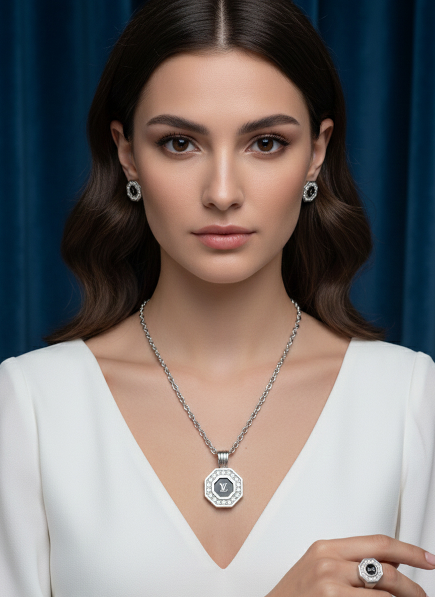 Комплект бижутерии Саманта (серьги+кулон) - Серебряный - миниатюра 3