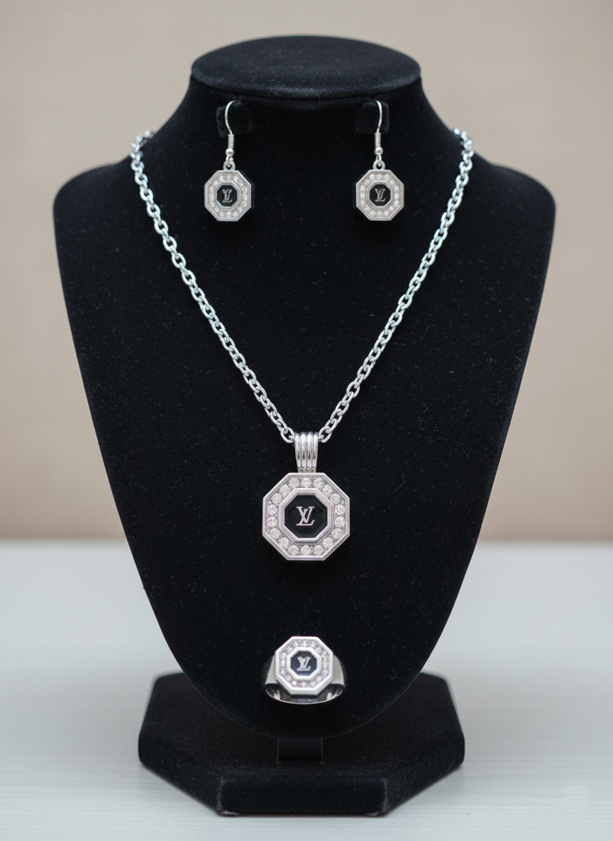 Комплект бижутерии Саманта (серьги+кулон) - Серебряный - миниатюра 4