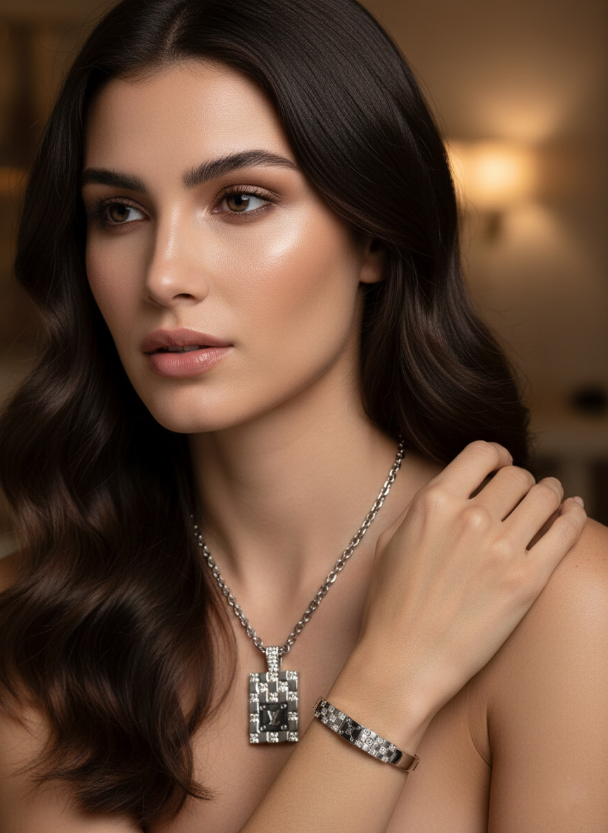 Комплект бижутерии Натали (браслет+кулон) - Серебряный - миниатюра 2