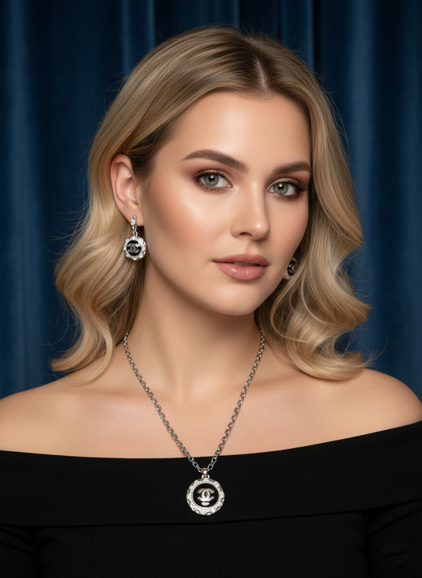 Комплект бижутерии Амели (серьги+кулон) - Серебряный - миниатюра 4