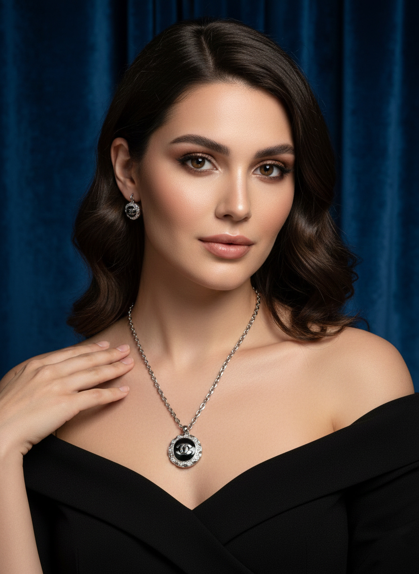 Комплект бижутерии Амели (серьги+кулон) - Серебряный - изображение 1