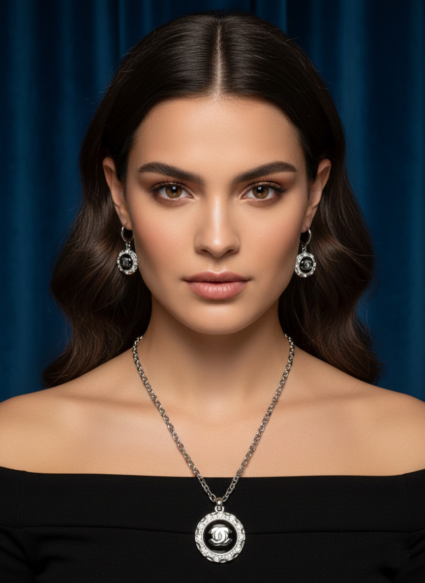 Комплект бижутерии Амели (серьги+кулон) - Серебряный - миниатюра 3