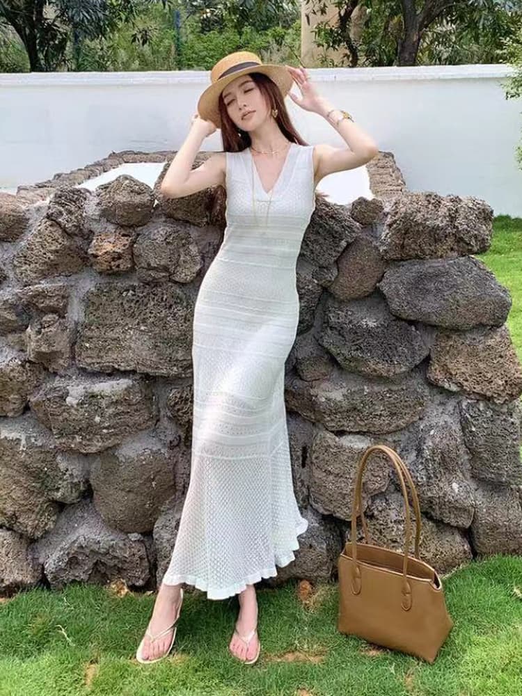 Ажурное летнее трикотажное платье