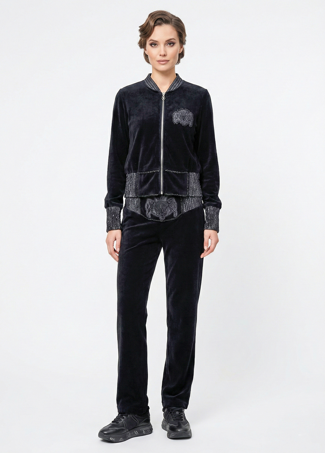 Жіночий спортивний велюровий костюм Італія - Темно-синій - изображение 1