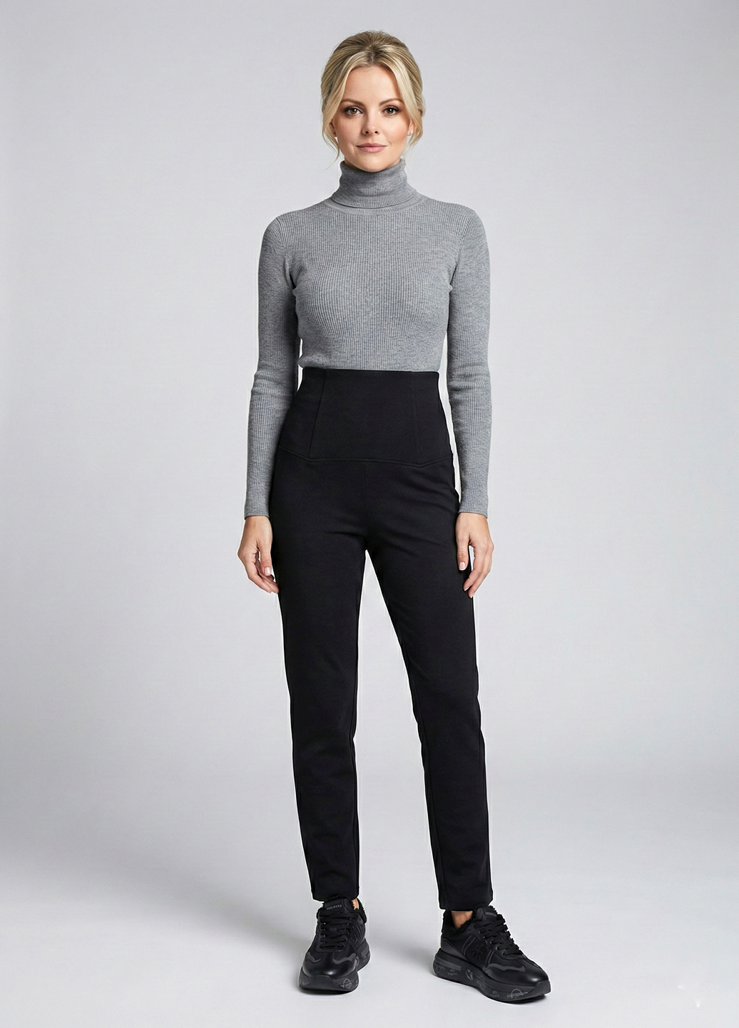 Жіночі брюки демісезонні з завищеною талією - Чорний - изображение 1