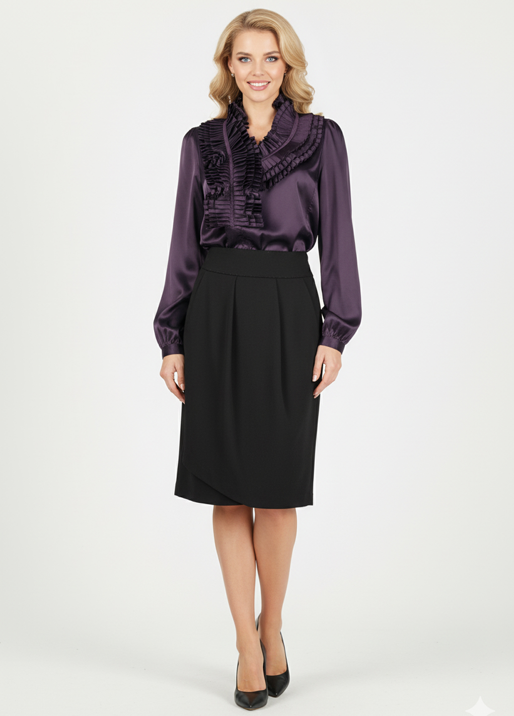 Чорна класична спідниця-тюльпан із запахом - Чорний - изображение 1