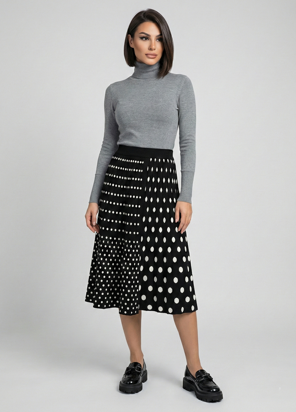 Трикотажна двостороння спідниця міді - Чорно-білий - изображение 1