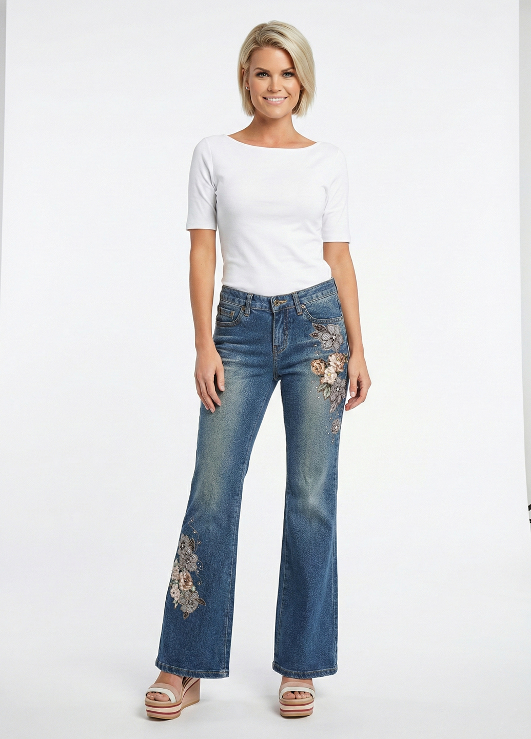 Жіночі вінтажні клешені джинси - Синій - изображение 1