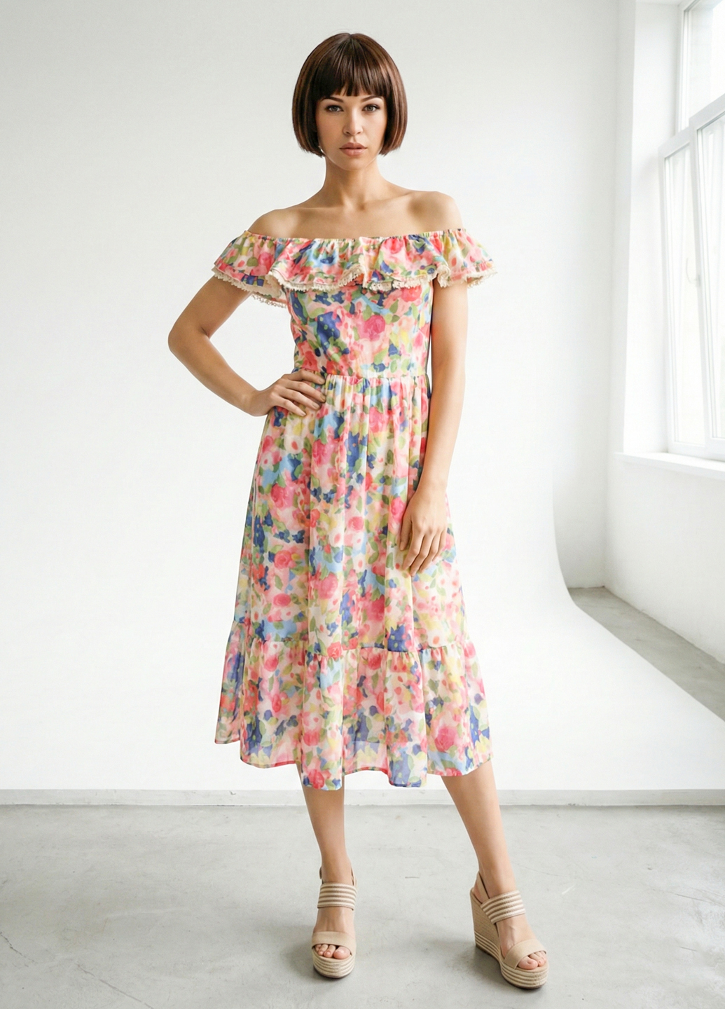 Літня французька сукня в квітковий принт - Комбінований - изображение 1